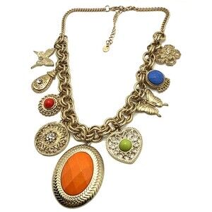 Vintage NENA Charm Necklace Butterflies Flower Heart Rhinestones 19" to 21"